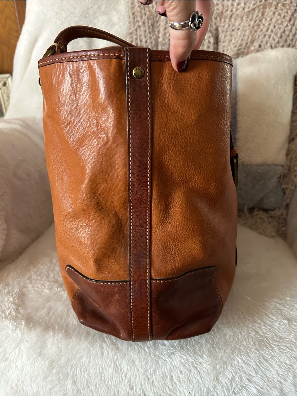 Frye Two-Tone Chestnut & Cognac Leather Tote - Picture 3 of 7